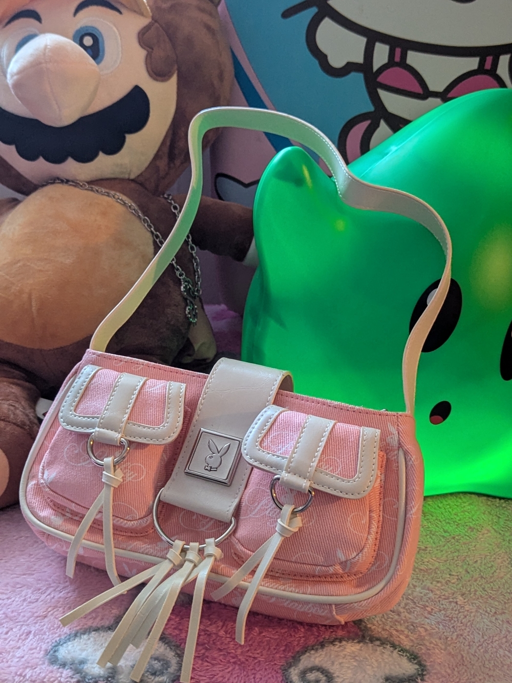 Playboy Pink Handbag Bag Pink with White Trim